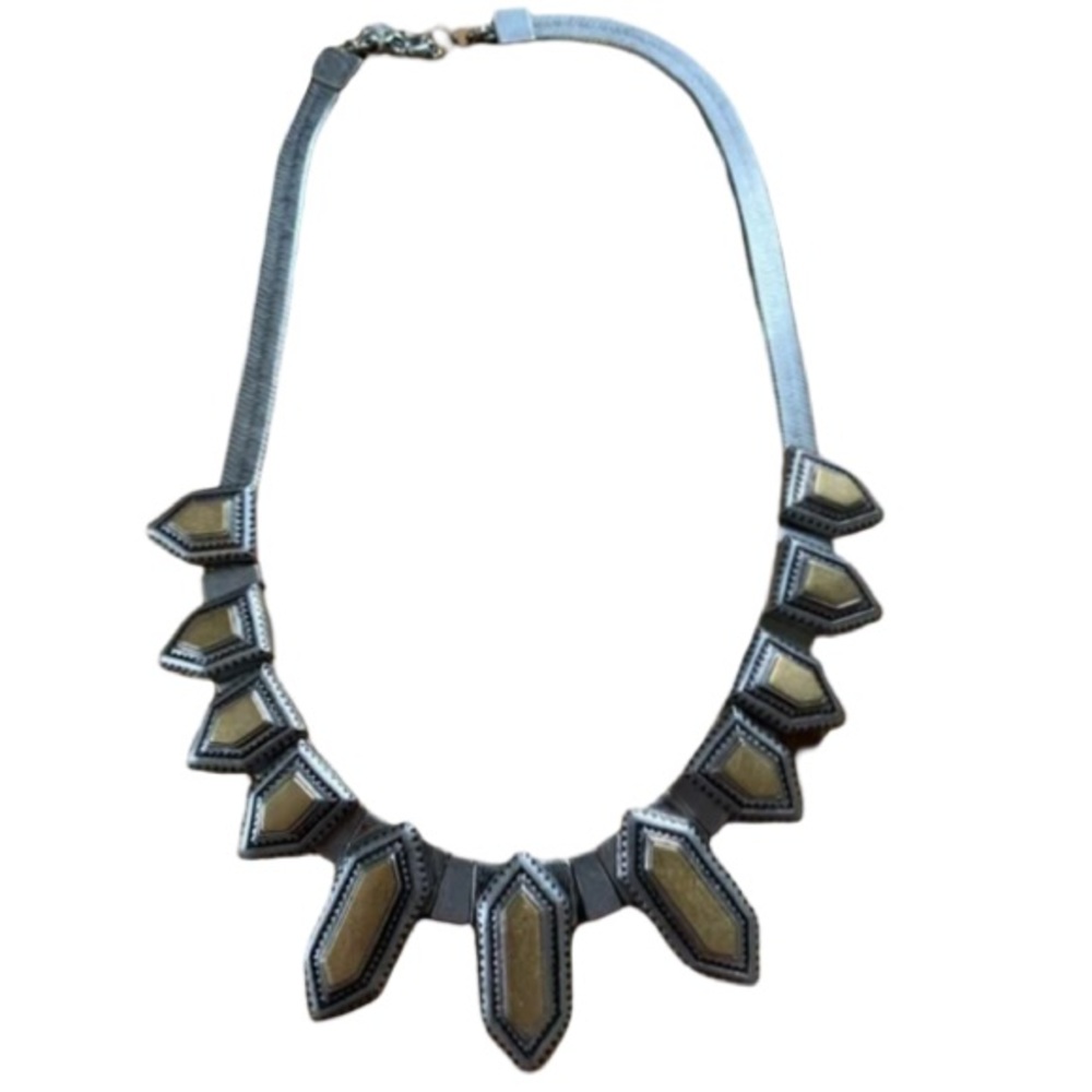 Madewell Silver Two Tone Geo Herringbone Statement Necklace